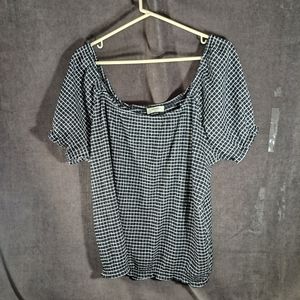 Papaya Black and White Checkerboard Shirred Short Sleeve Blouse Top VG 20